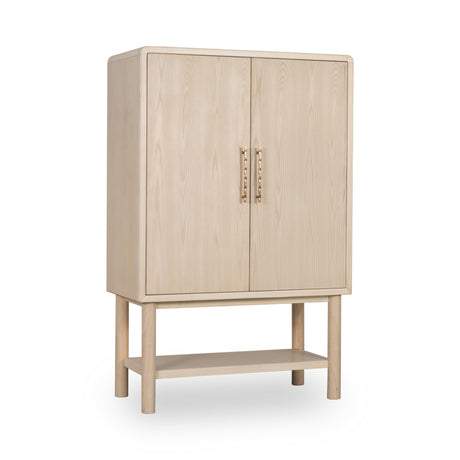 Zinnia Two Door Ash Wood Bar Cabinet in White Sand by Modus Furniture at Eve Furniture