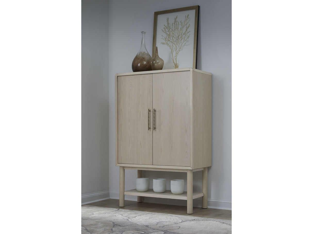 Zinnia Two Door Ash Wood Bar Cabinet in White Sand by Modus Furniture at Eve Furniture