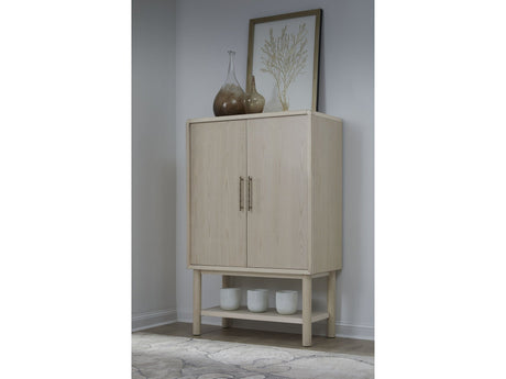 Zinnia Two Door Ash Wood Bar Cabinet in White Sand by Modus Furniture at Eve Furniture