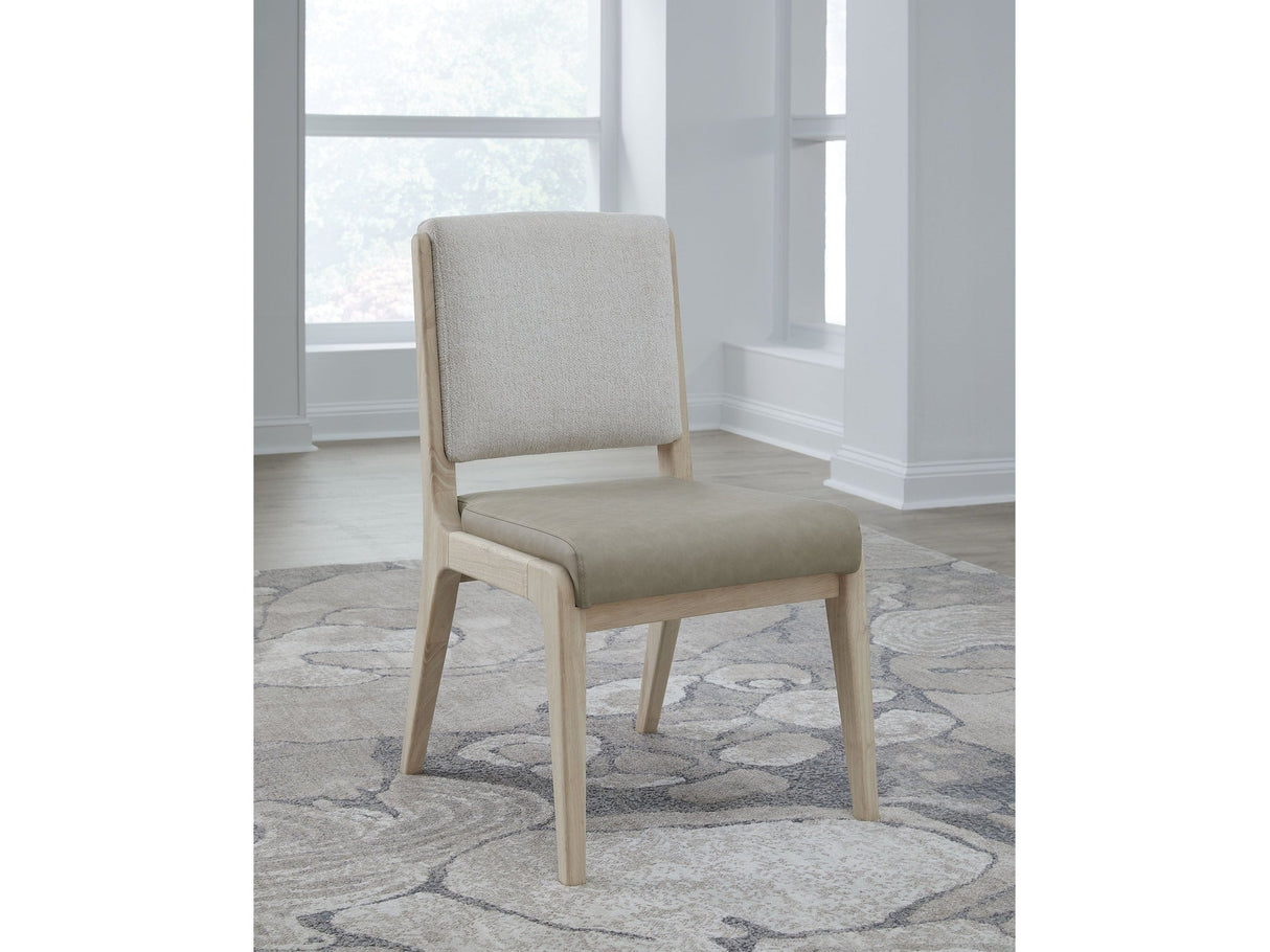 Zinnia Upholstered Dining Chair in White Sand, Buttermilk Leather and Dune Chenille (Set of 2) by Modus Furniture at Eve Furniture