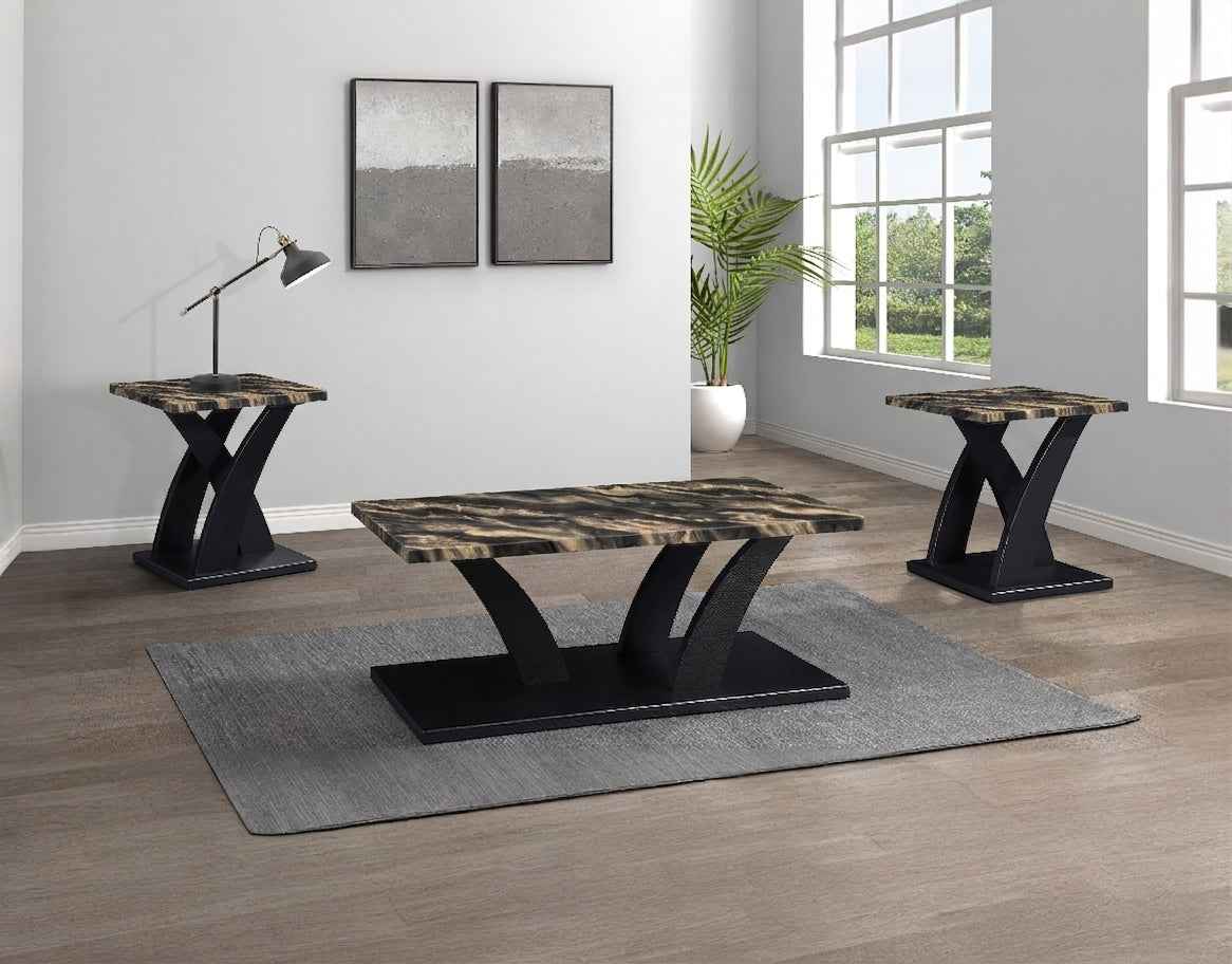 Zion Black & Gold 3-Piece Cocktail Table Set by Crown Mark at Eve Furniture