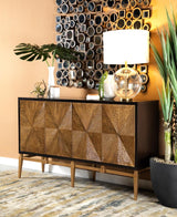 Zira Brown/Antique Gold Sunburst 4-Door Accent Cabinet