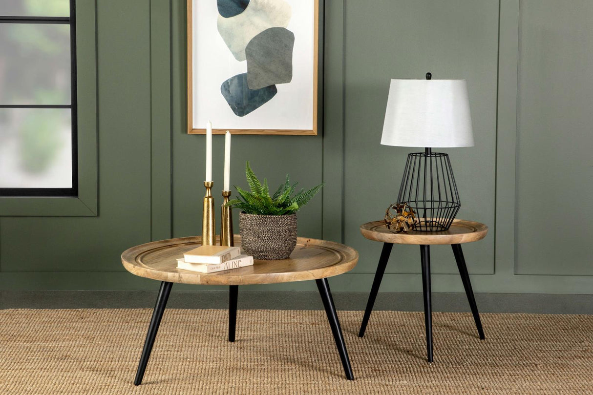 Zoe Natural/Black Round Coffee Table with Trio Legs