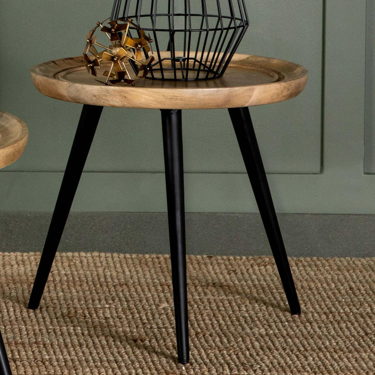 Zoe Round End Table with Trio Legs Natural/Black