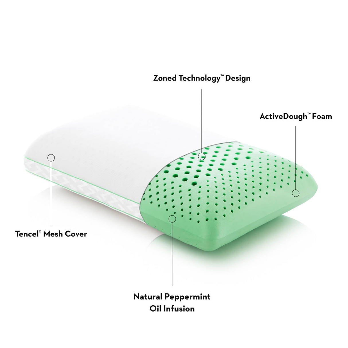 Zoned ActiveDough Peppermint Queen Pillow by Malouf at Eve Furniture
