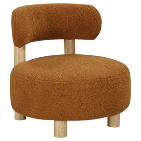 Zonie Orange Boucle Upholstered Barrel Back Accent Chair by Coaster at Eve Furniture