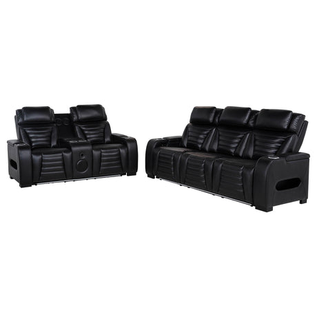 Zuma Black 2-Piece Faux Leather Dual Power LED Set by Coaster at Eve Furniture