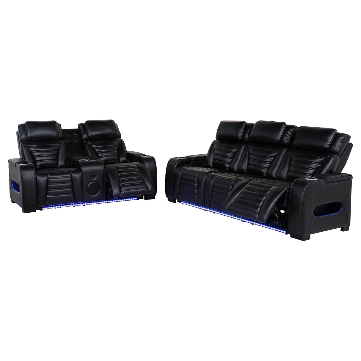 Zuma Black 2-Piece Faux Leather Dual Power LED Set by Coaster at Eve Furniture