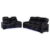 Zuma Black 2-Piece Faux Leather Dual Power LED Set by Coaster at Eve Furniture
