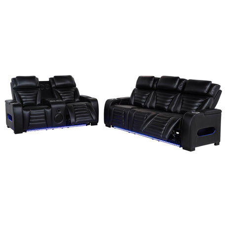 Zuma Black 2-Piece Faux Leather Dual Power LED Set by Coaster at Eve Furniture