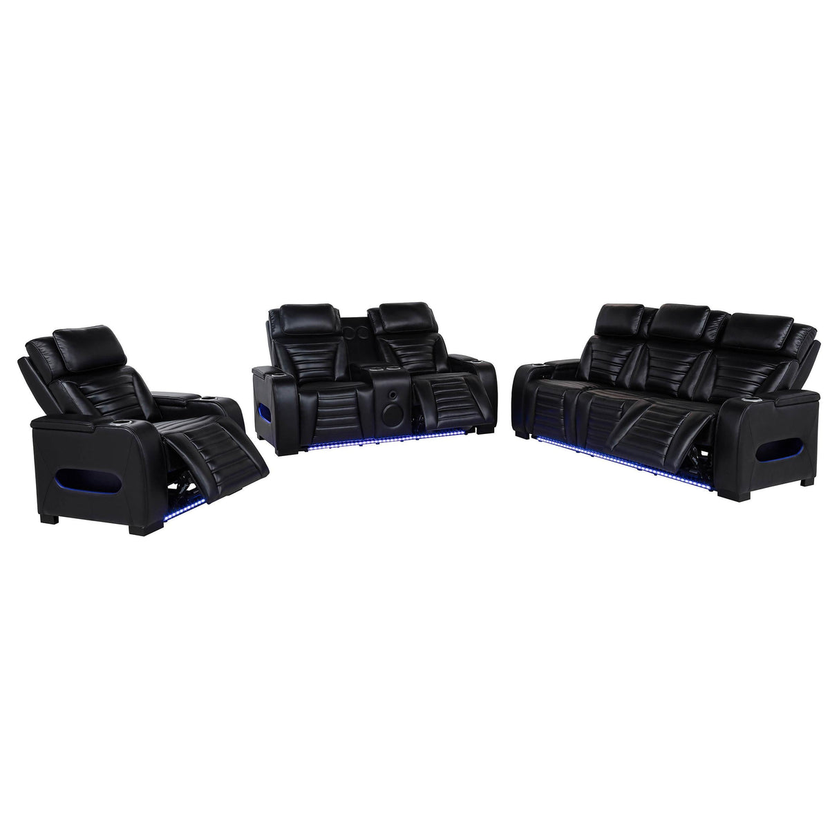 Zuma Black 3-Piece Faux Leather Dual Power LED Set by Coaster at Eve Furniture