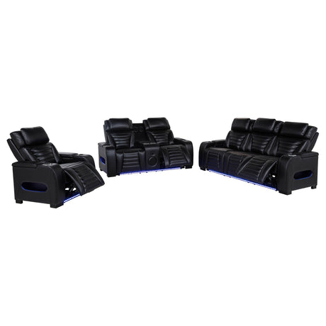 Zuma Black 3-Piece Faux Leather Dual Power LED Set by Coaster at Eve Furniture