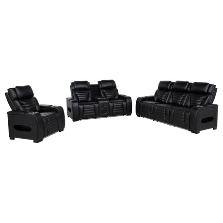 Zuma Black 3-Piece Faux Leather Dual Power LED Set by Coaster at Eve Furniture