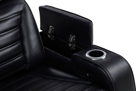 Zuma Black Faux Leather Dual Power Reclining LED Loveseat by Coaster at Eve Furniture