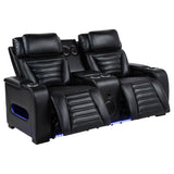 Zuma Black Faux Leather Dual Power Reclining LED Loveseat by Coaster at Eve Furniture