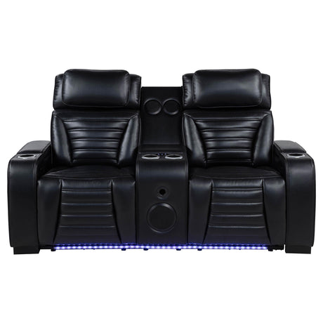 Zuma Black Faux Leather Dual Power Reclining LED Loveseat by Coaster at Eve Furniture