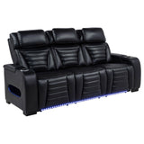 Zuma Faux Leather Dual Power Reclining LED Sofa Black by Coaster at Eve Furniture