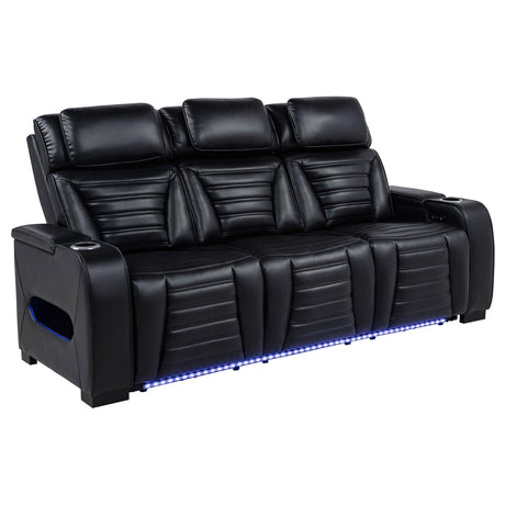 Zuma Faux Leather Dual Power Reclining LED Sofa Black by Coaster at Eve Furniture