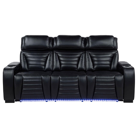 Zuma Faux Leather Dual Power Reclining LED Sofa Black by Coaster at Eve Furniture