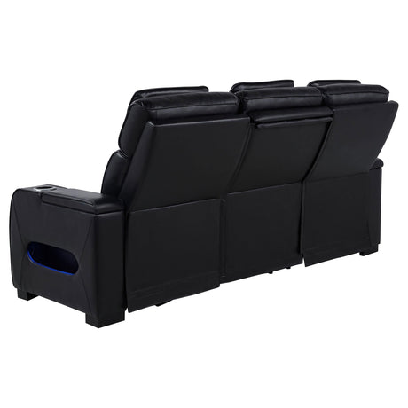 Zuma Faux Leather Dual Power Reclining LED Sofa Black by Coaster at Eve Furniture