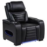 Zuma Black Faux Leather Upholstered Dual Power LED Recliner by Coaster at Eve Furniture