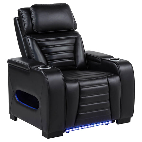Zuma Black Faux Leather Upholstered Dual Power LED Recliner by Coaster at Eve Furniture
