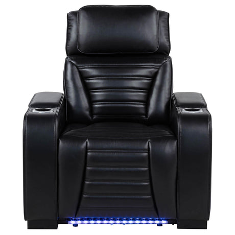 Zuma Black Faux Leather Upholstered Dual Power LED Recliner by Coaster at Eve Furniture