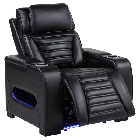 Zuma Black Faux Leather Upholstered Dual Power LED Recliner by Coaster at Eve Furniture