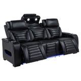 Zuma Faux Leather Dual Power Reclining LED Sofa Black by Coaster at Eve Furniture