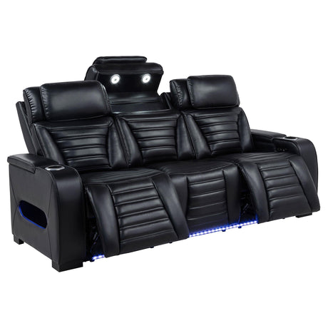 Zuma Faux Leather Dual Power Reclining LED Sofa Black by Coaster at Eve Furniture