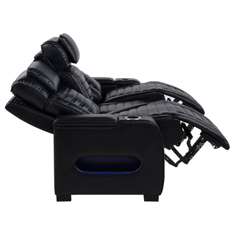 Zuma Faux Leather Dual Power Reclining LED Sofa Black by Coaster at Eve Furniture