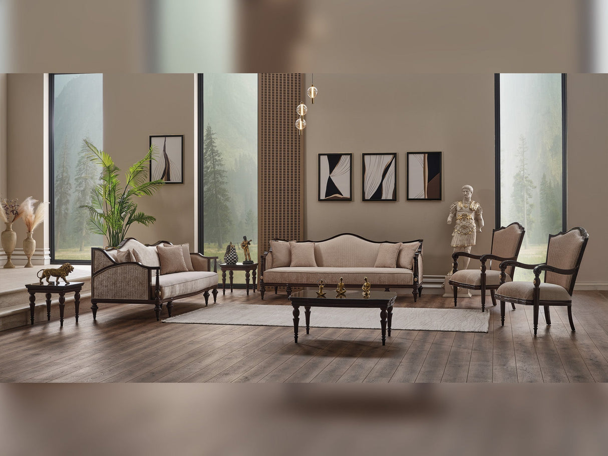 Zumrut Lux 3-pieces (Sofa & Loveseat & Chair) Livingroom Set in Beige by Furnia at Eve Furniture