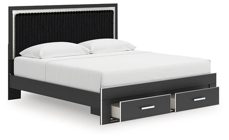 Zuraleus Black King Upholstered Panel Storage Bed by Ashley at Eve Furniture