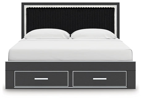 Zuraleus Black King Upholstered Panel Storage Bed by Ashley at Eve Furniture