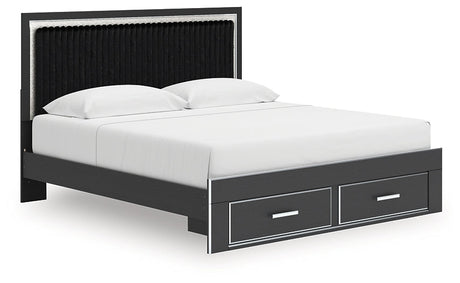 Zuraleus Black King Upholstered Panel Storage Bed by Ashley at Eve Furniture