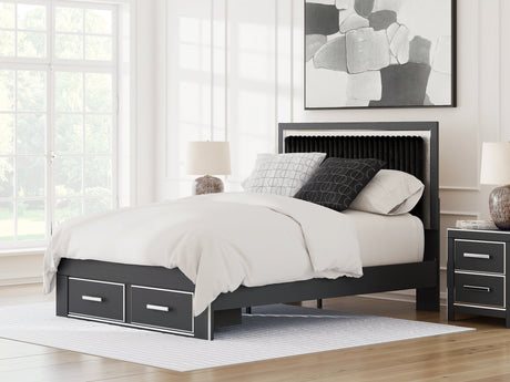 Zuraleus Black Queen Upholstered Panel Storage Bed by Ashley at Eve Furniture