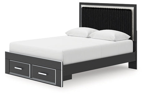 Zuraleus Black Queen Upholstered Panel Storage Bed by Ashley at Eve Furniture