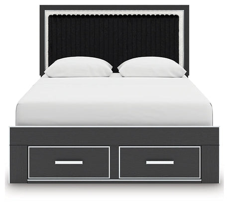 Zuraleus Black Queen Upholstered Panel Storage Bed by Ashley at Eve Furniture