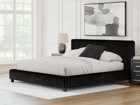 Zuraleus Black Upholstered Platform Bedroom Set by Ashley at Eve Furniture