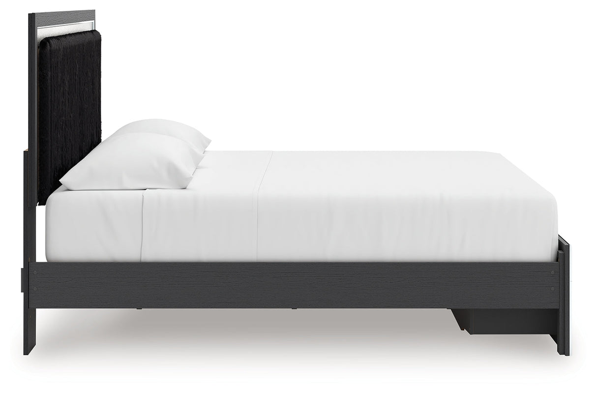 Zuraleus Black Upholstered Storage Panel Bedroom Set with 2 Footboard Drawers by Ashley at Eve Furniture