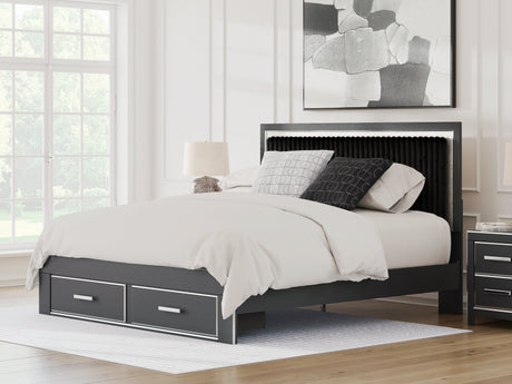 Zuraleus Black Upholstered Storage Panel Bedroom Set with 2 Footboard Drawers by Ashley at Eve Furniture