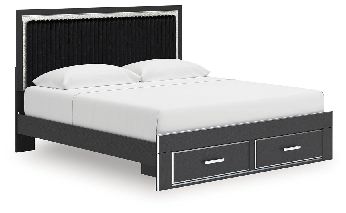 Zuraleus Black Upholstered Storage Panel Bedroom Set with 2 Footboard Drawers by Ashley at Eve Furniture