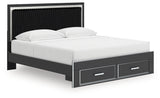 Zuraleus Black Upholstered Storage Panel Bedroom Set with 2 Footboard Drawers by Ashley at Eve Furniture