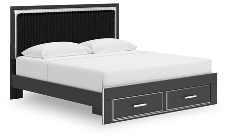 Zuraleus Black Upholstered Storage Panel Bedroom Set with 2 Footboard Drawers by Ashley at Eve Furniture