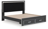 Zuraleus Black Upholstered Storage Panel Bedroom Set with 2 Footboard Drawers by Ashley at Eve Furniture