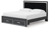 Zuraleus Black Upholstered Storage Panel Bedroom Set with 2 Footboard Drawers by Ashley at Eve Furniture