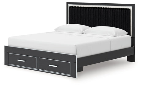 Zuraleus Black Upholstered Storage Panel Bedroom Set with 2 Footboard Drawers by Ashley at Eve Furniture