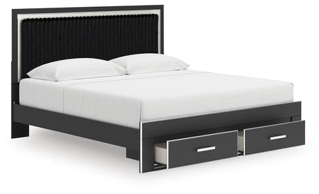 Zuraleus Black Upholstered Storage Panel Bedroom Set with 2 Footboard Drawers by Ashley at Eve Furniture