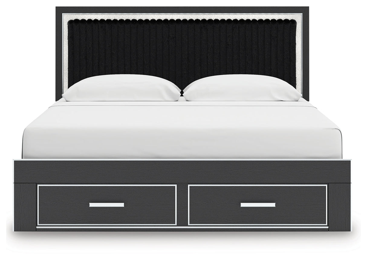 Zuraleus Black Upholstered Storage Panel Bedroom Set with 2 Footboard Drawers by Ashley at Eve Furniture
