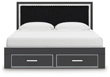 Zuraleus Black Upholstered Storage Panel Bedroom Set with 2 Footboard Drawers by Ashley at Eve Furniture
